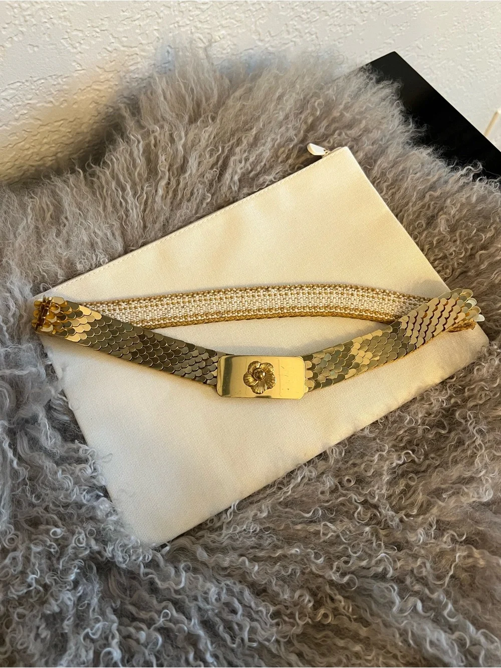 Gold Tone Textured Vintage Medallion Belt - Women Accessories belt is stretchy.